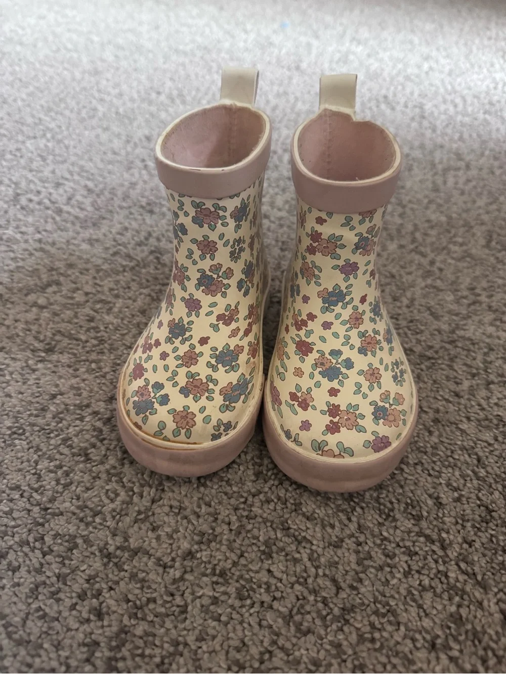 H&M Cream Floral Kids Rain Boots with Pink Trim